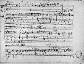 Ms.222 fol.6 Trio, in E flat major ''Kegelstatt'' for piano, clarinet, violin and viola (K 498) 1786