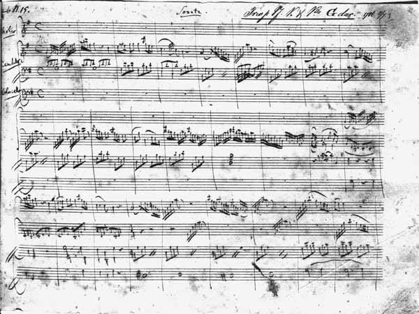 Trio in G major for violin, harpsichord and violoncello (K 496) 1786 (1st page)