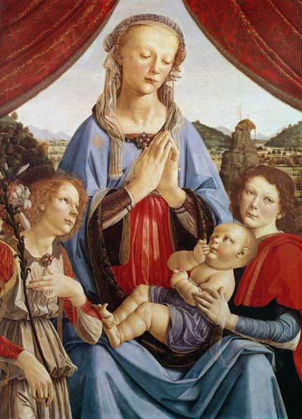 The Virgin and Child with Two Angels, c.1470''s (egg tempera on wood) od (workshop of) Andrea del Verrocchio