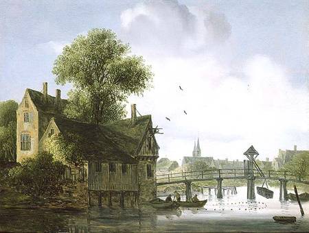 A Town on a river with a bridge od Wouter Knyff