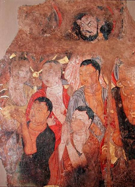 Group of monks and Buddha, from the Shikshin Monastery, Karashar od Xingjiang