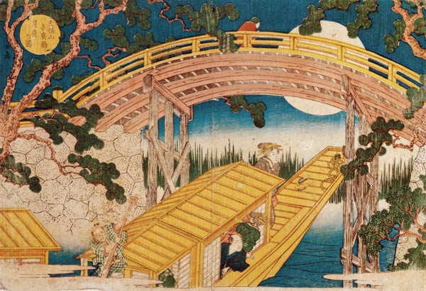 Fan Bridge Moonlight, from ''Views of Mount Tempo'', 1834 (see also 17723) od Yashima Gakutei