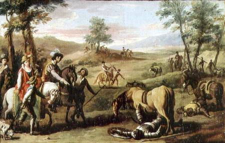 Don Quixote falls from his horse in front of the Dukes (pair of 82436) od Zacarias Gonzalez Velazquez