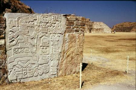 Wall carved with hieroglyphics (stone) od Zapotec