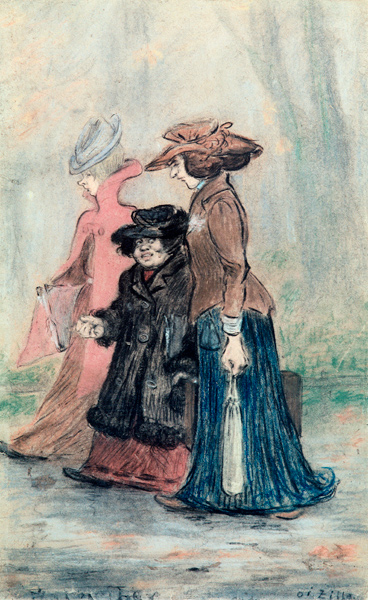 H.Zille, Drei Damen im Tiergarten od Heinrich Zille