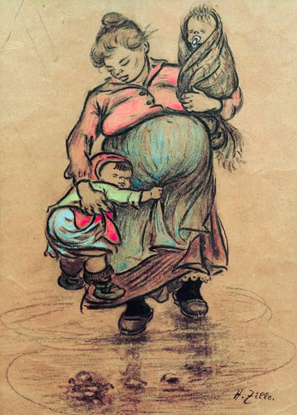 H.Zille, Mutter mit zwei Kindern od Heinrich Zille