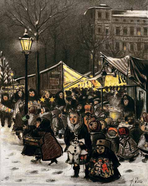 Vánoční trh na náměstí Arkonaplatz od Heinrich Zille